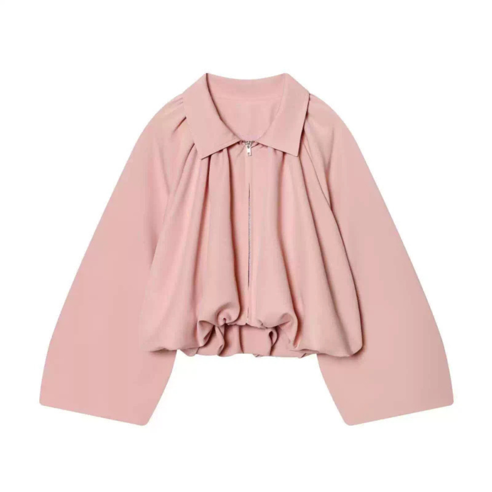 ZARA Fall Versatile Pink Pleated Balloon Sleeve Jacket